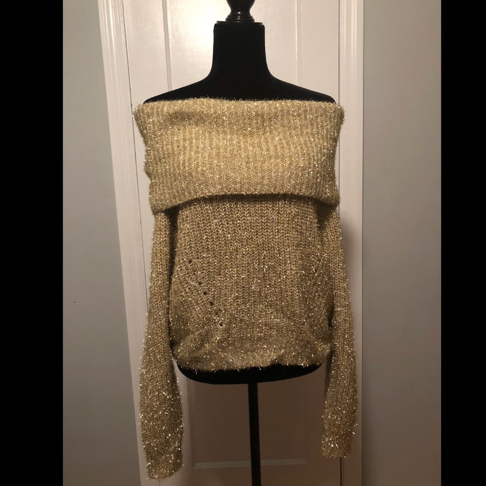 NEW Gold Off the Shoulder Sweater
